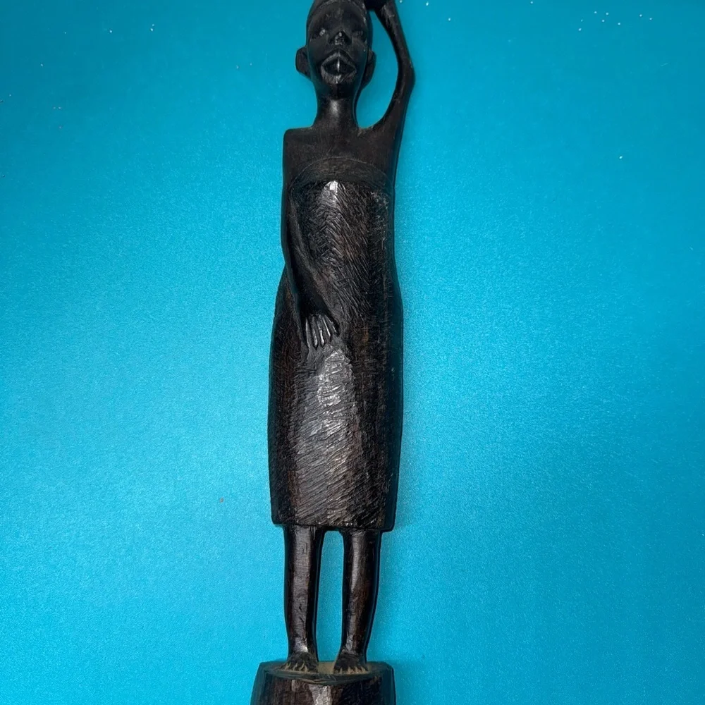 4pcs Wood African Vintage With Hand Carved Tribal Statue - Picture 12 of 14